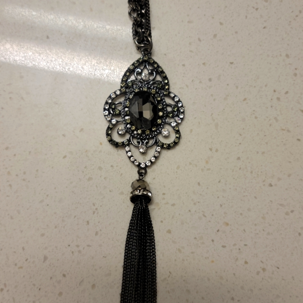 Charming Charlie Charcoal Necklace with Pearls and Crystal Accents